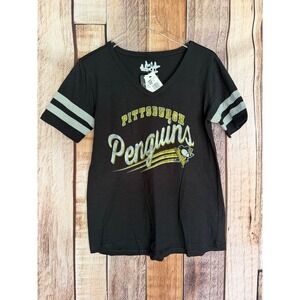 Touch by Alyssa Milano Pittsburgh Penguins V Neck Tee Hockey Fan Black Small NWT